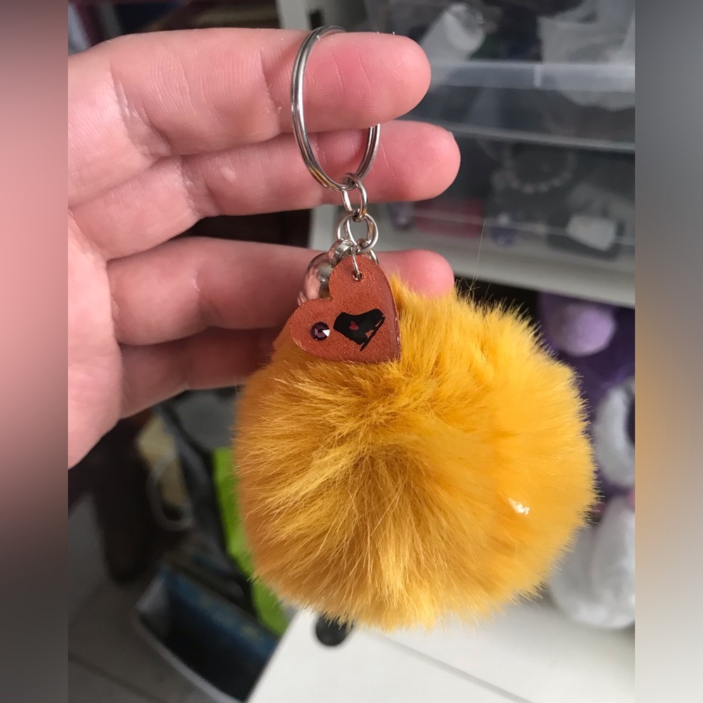 Kids Yellow Pom-Pom Keychain with Heart Charm